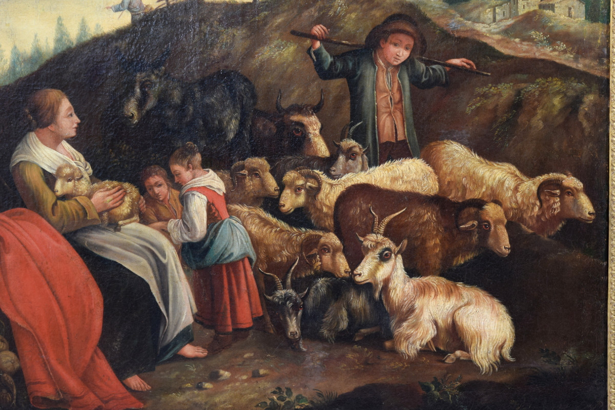 Coppia di grandi dipinti raffiguranti scene pastorali, scuola dei Londonio, XVIII secolo-photo-2