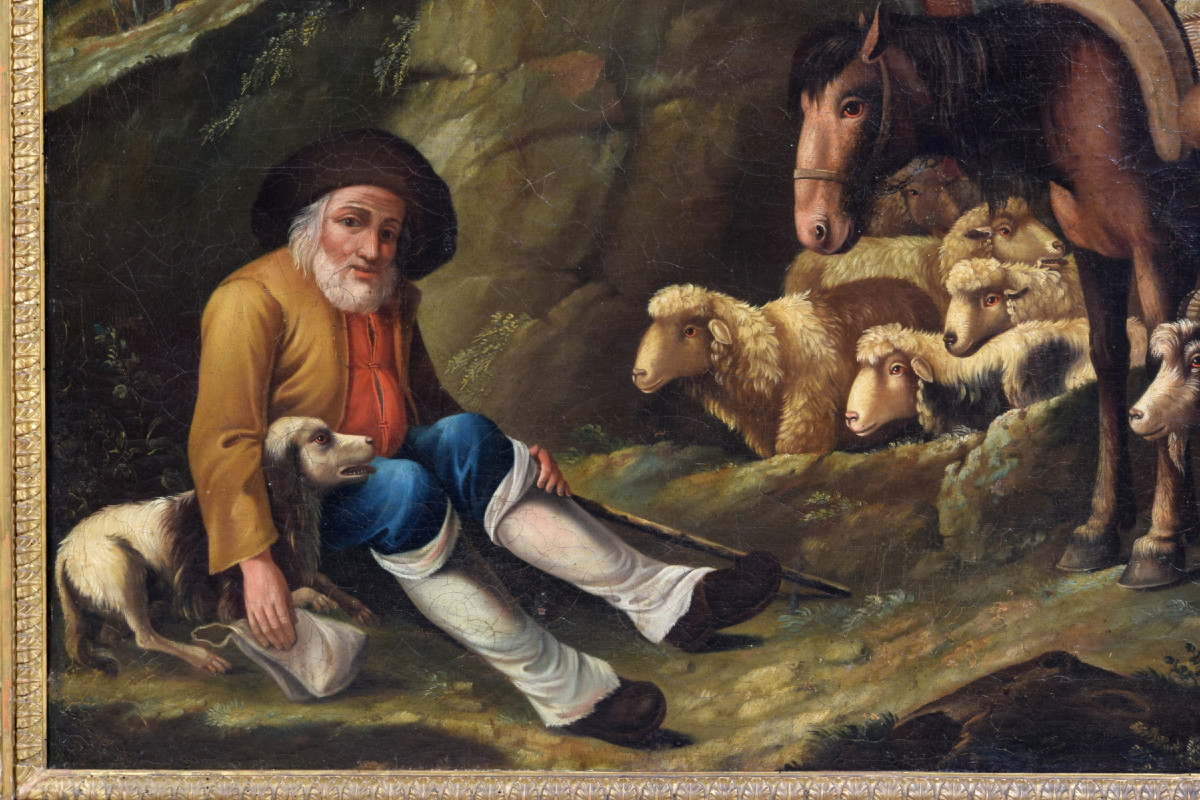 Coppia di grandi dipinti raffiguranti scene pastorali, scuola dei Londonio, XVIII secolo-photo-4