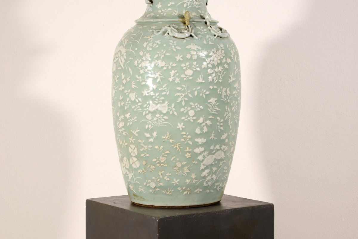 Grande vaso in porcellana Celadon, Cina, XIX secolo-photo-3