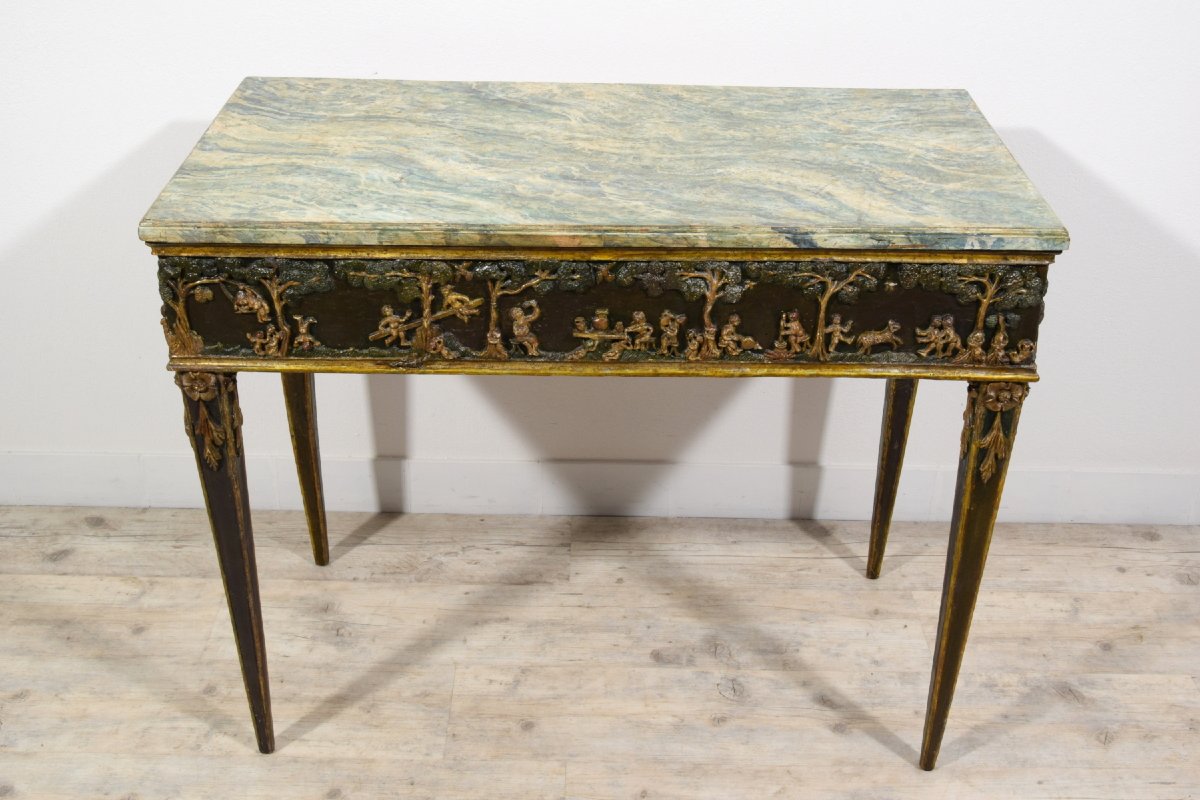 Consolle in legno laccato e dorato a mecca, Toscana, epoca neoclassica, fine XVIII secolo-photo-4