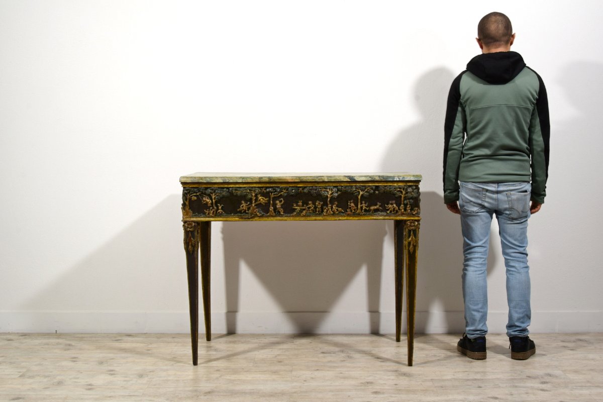 Consolle in legno laccato e dorato a mecca, Toscana, epoca neoclassica, fine XVIII secolo-photo-6