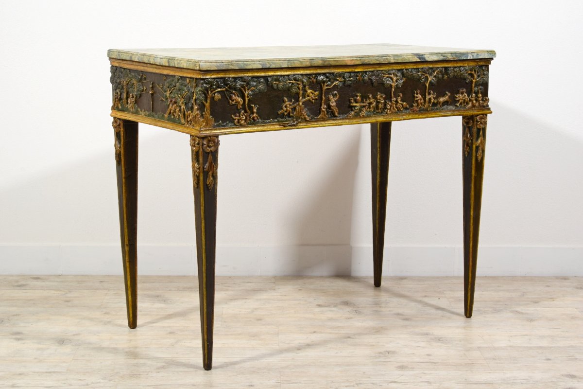 Consolle in legno laccato e dorato a mecca, Toscana, epoca neoclassica, fine XVIII secolo-photo-7