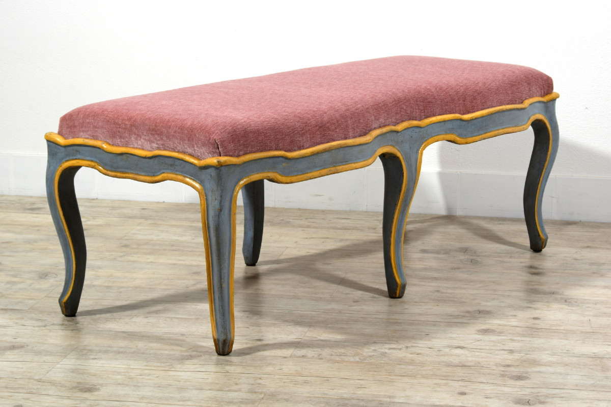 Panca in legno intagliato e laccato, Epoca Barocchetto, Italia, metà XVIII secolo-photo-4