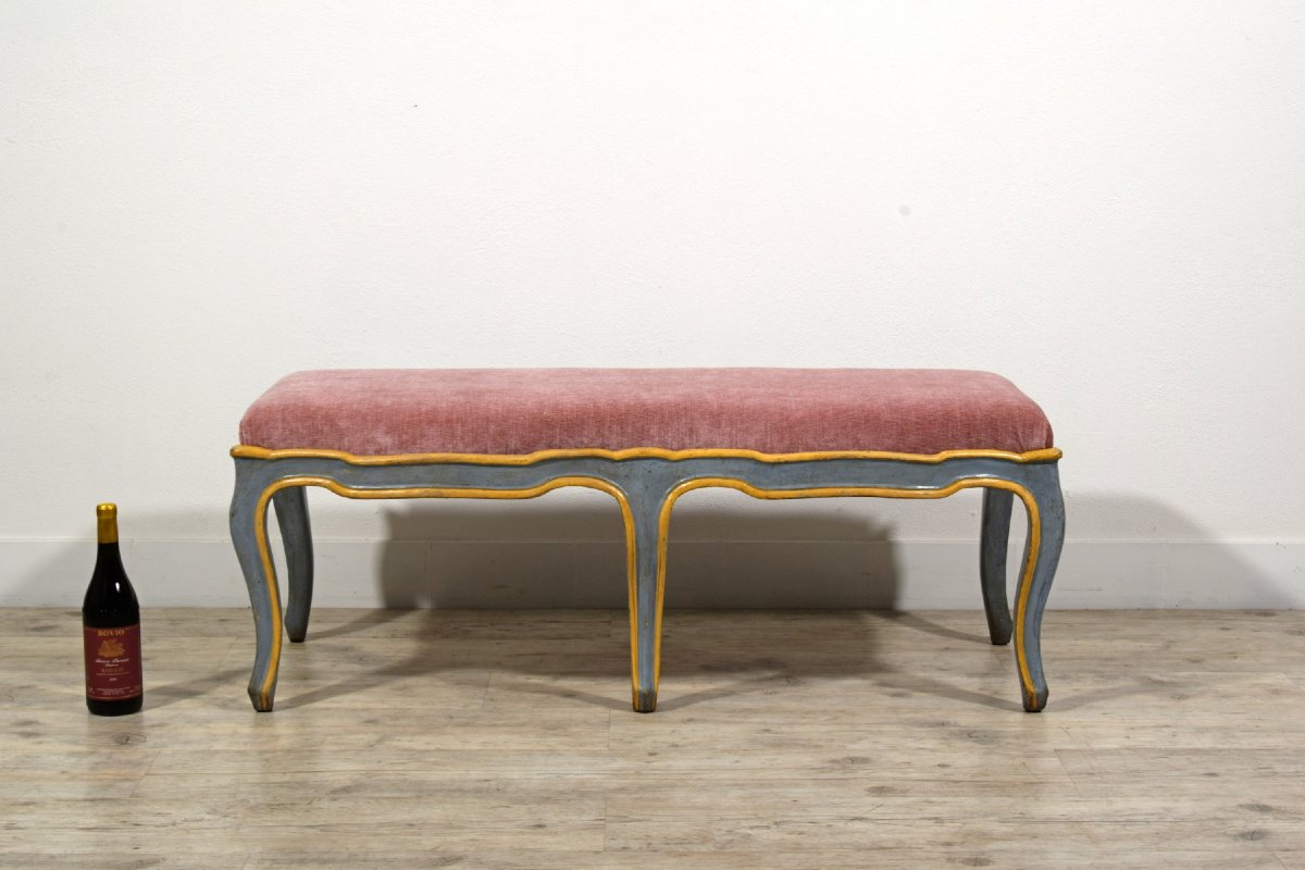 Panca in legno intagliato e laccato, Epoca Barocchetto, Italia, metà XVIII secolo-photo-1