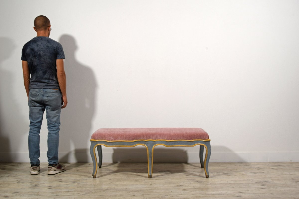 Panca in legno intagliato e laccato, Epoca Barocchetto, Italia, metà XVIII secolo-photo-6