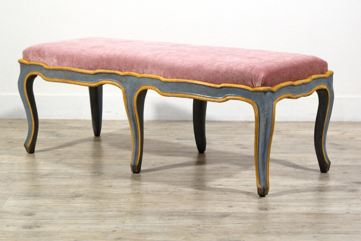 Panca in legno intagliato e laccato, Epoca Barocchetto, Italia, metà XVIII secolo-photo-8