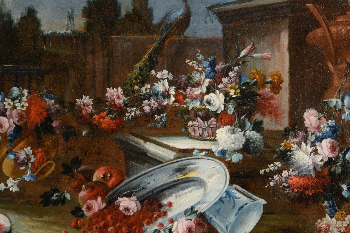 Francesco Lavagna (Napoli 1684-1724), Coppia di dipinti con Nature morte con fiori e angurie-photo-1