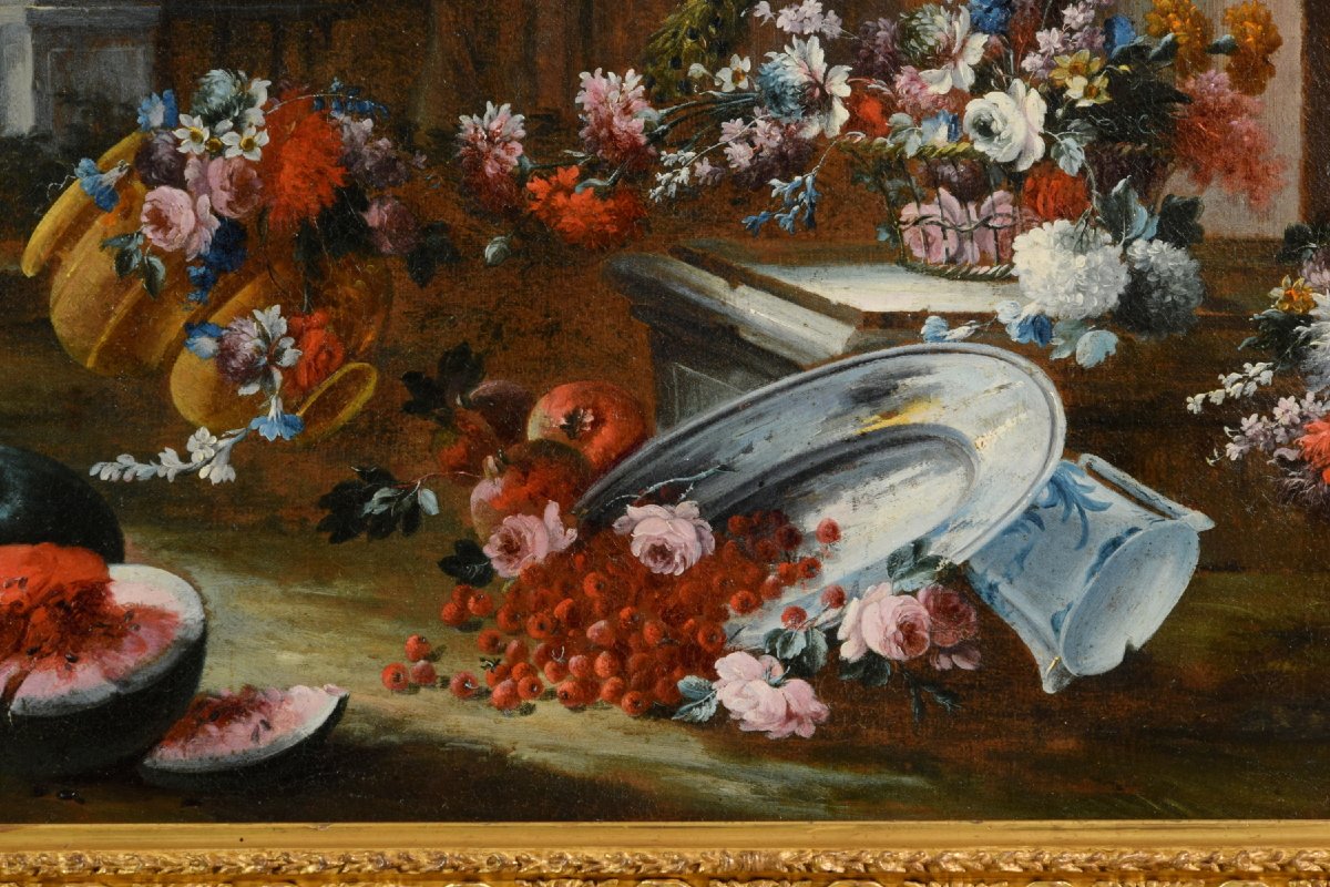 Francesco Lavagna (Napoli 1684-1724), Coppia di dipinti con Nature morte con fiori e angurie-photo-2