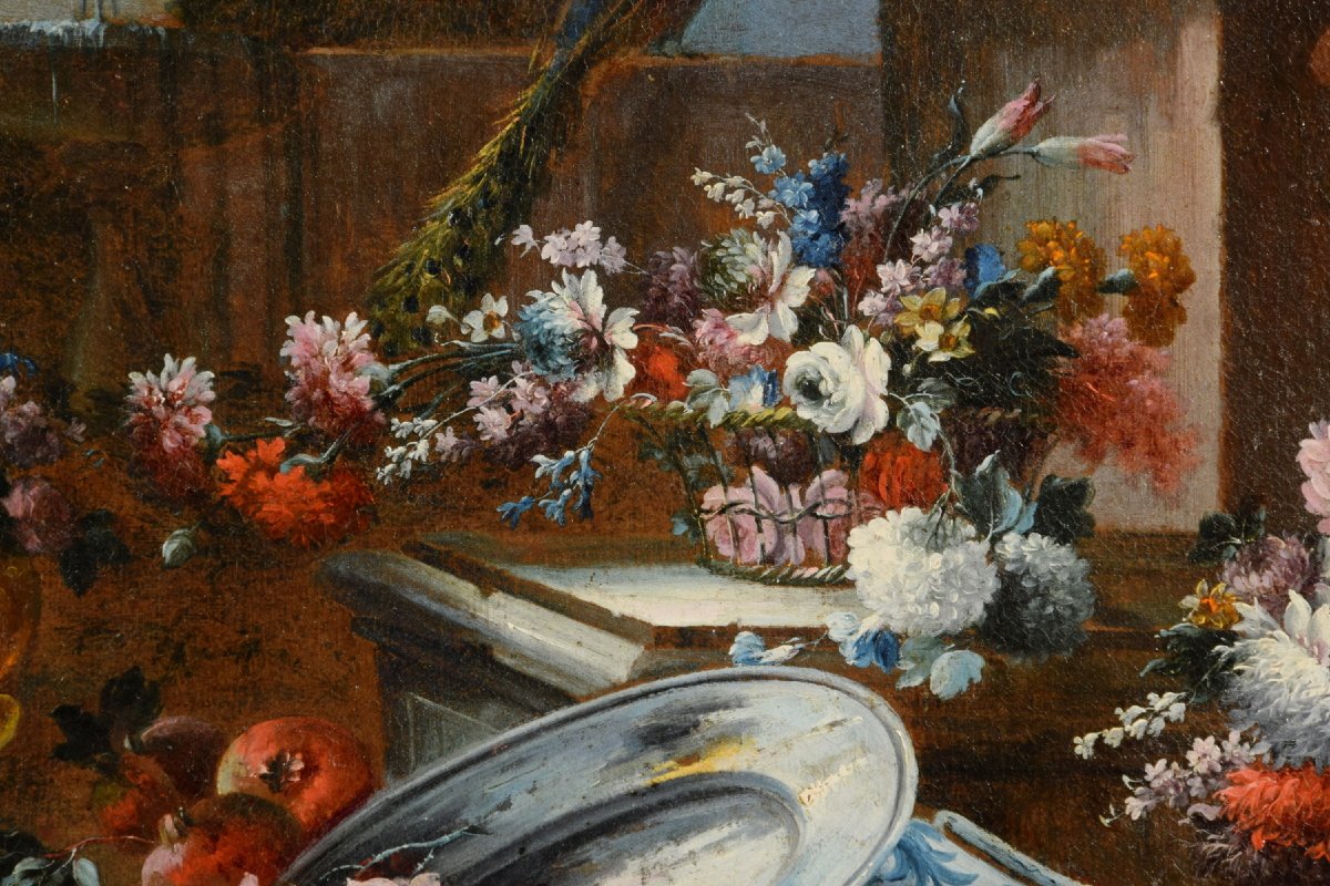 Francesco Lavagna (Napoli 1684-1724), Coppia di dipinti con Nature morte con fiori e angurie-photo-3