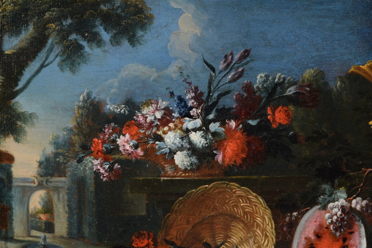 Francesco Lavagna (Napoli 1684-1724), Coppia di dipinti con Nature morte con fiori e angurie-photo-5