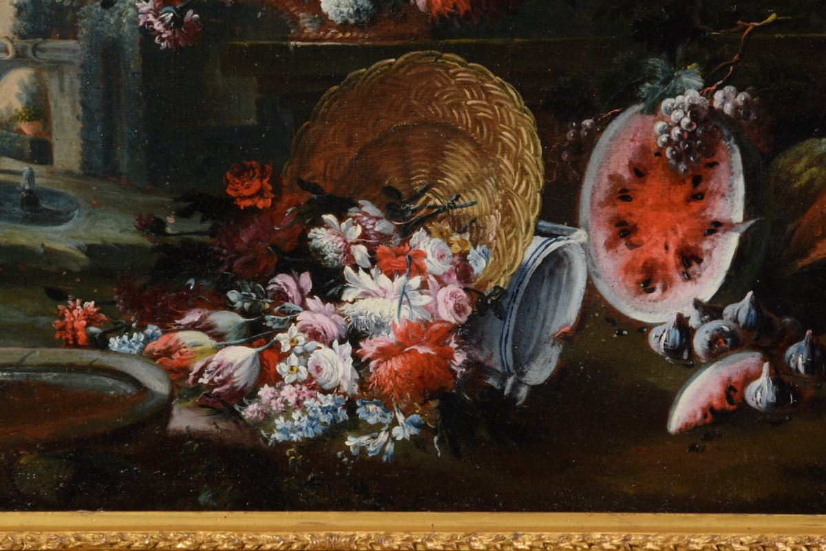 Francesco Lavagna (Napoli 1684-1724), Coppia di dipinti con Nature morte con fiori e angurie-photo-6