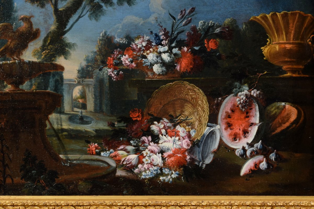 Francesco Lavagna (Napoli 1684-1724), Coppia di dipinti con Nature morte con fiori e angurie-photo-7