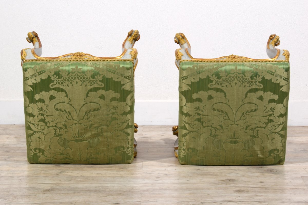 Coppia di sgabelli in legno laccato e dorato, Barocchetto, Torino, metà del XVIII secolo-photo-5