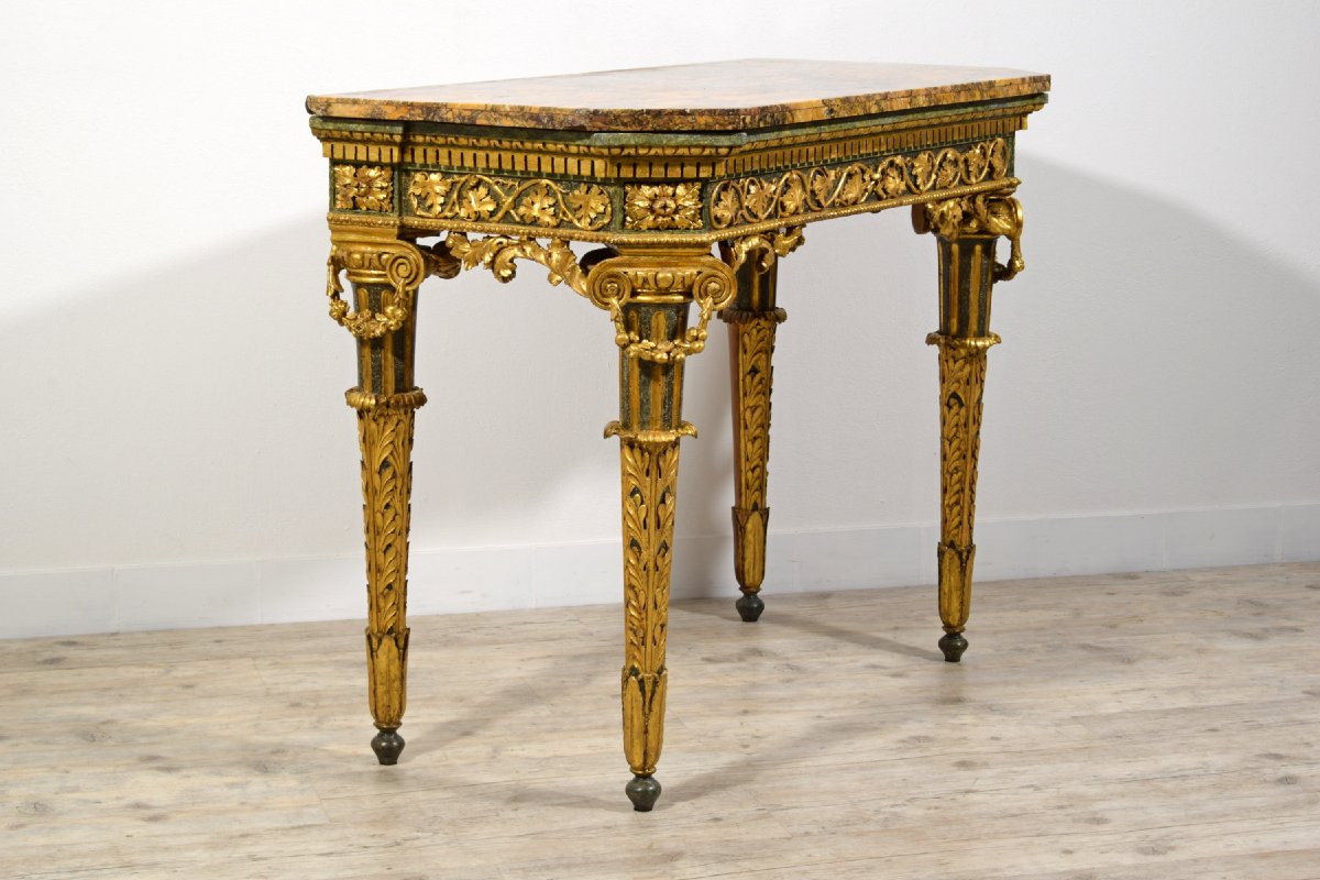 Consolle e specchiera neoclassiche in legno intagliato, laccato e dorato, Genova, fine XVIII se-photo-4