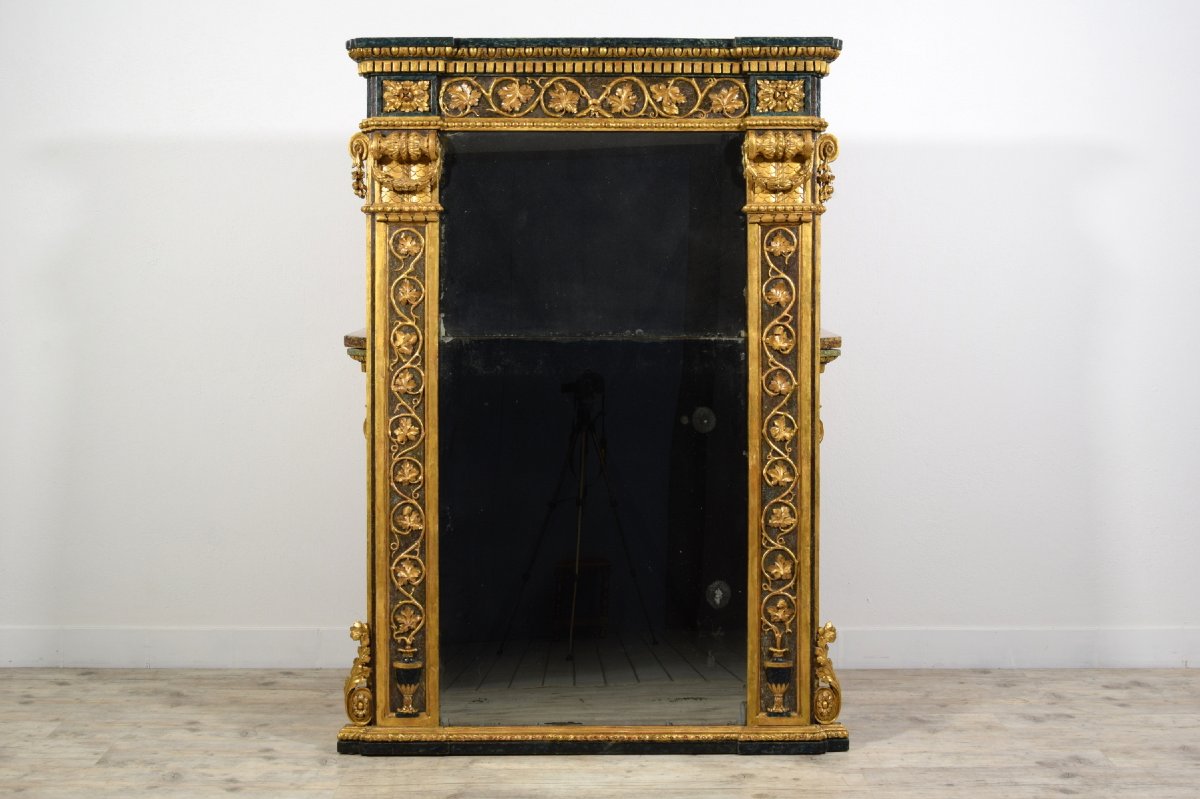 Consolle e specchiera neoclassiche in legno intagliato, laccato e dorato, Genova, fine XVIII se-photo-5