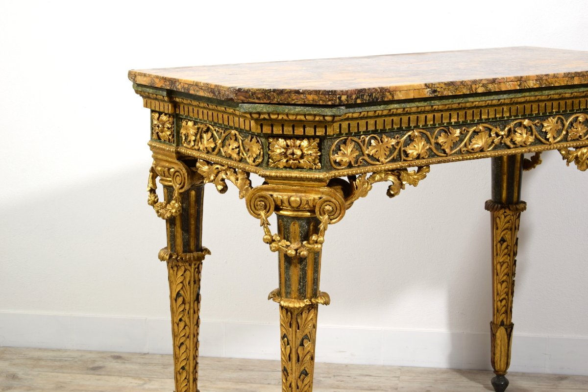 Consolle e specchiera neoclassiche in legno intagliato, laccato e dorato, Genova, fine XVIII se-photo-7