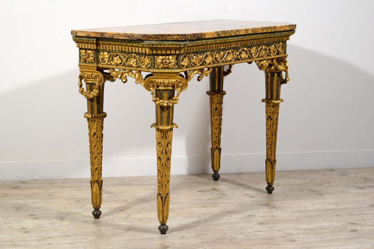 Consolle e specchiera neoclassiche in legno intagliato, laccato e dorato, Genova, fine XVIII se-photo-8