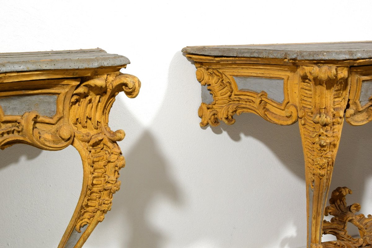 Coppia di consolle in legno intagliato e laccato, Italia, XVIII secolo-photo-5