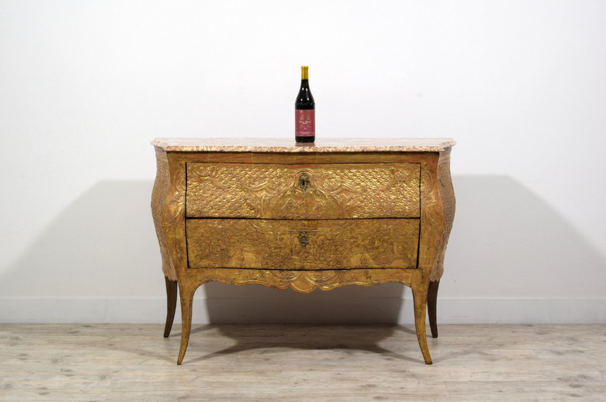 Cassettone barocco in legno intagliato e dorato, Sicilia, metà XVIII secolo-photo-1