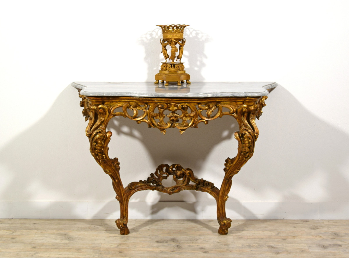Consolle in legno intagliato edorato, Italia, Epoca barocchetto, metà XVIII secolo-photo-3