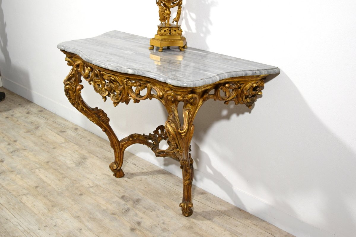 Consolle in legno intagliato edorato, Italia, Epoca barocchetto, metà XVIII secolo-photo-2