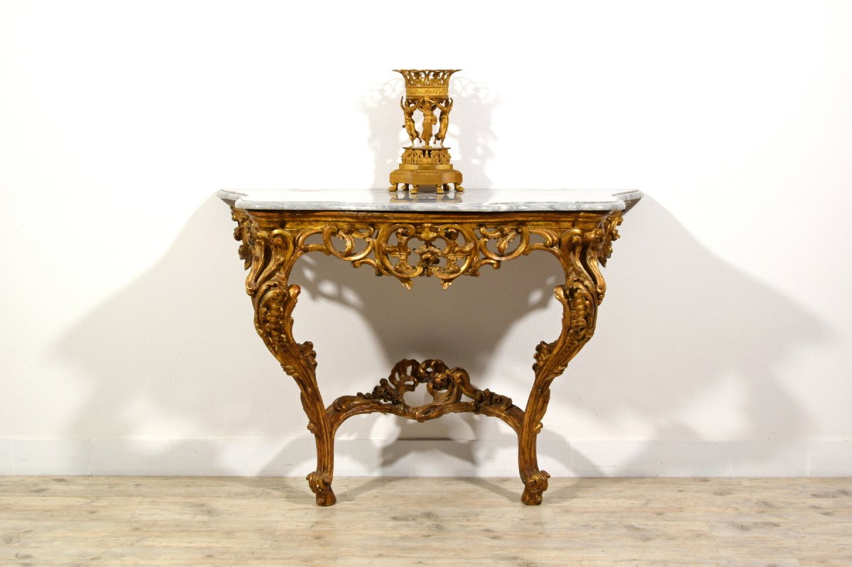 Consolle in legno intagliato edorato, Italia, Epoca barocchetto, metà XVIII secolo-photo-3