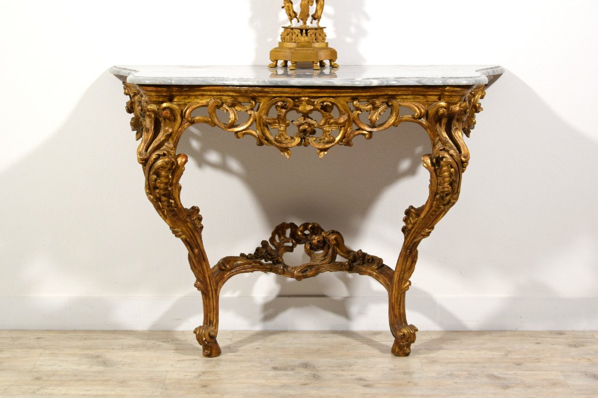 Consolle in legno intagliato edorato, Italia, Epoca barocchetto, metà XVIII secolo-photo-4