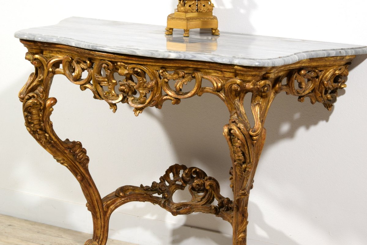Consolle in legno intagliato edorato, Italia, Epoca barocchetto, metà XVIII secolo-photo-5