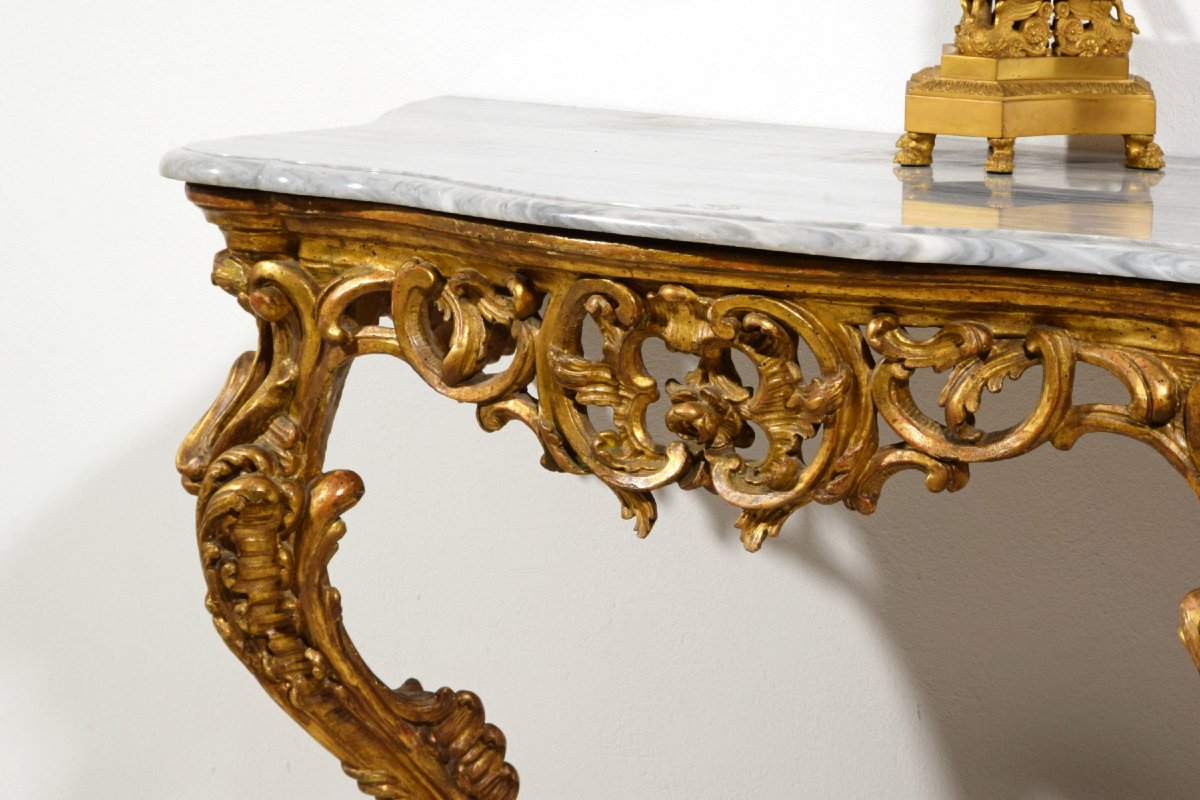 Consolle in legno intagliato edorato, Italia, Epoca barocchetto, metà XVIII secolo-photo-6