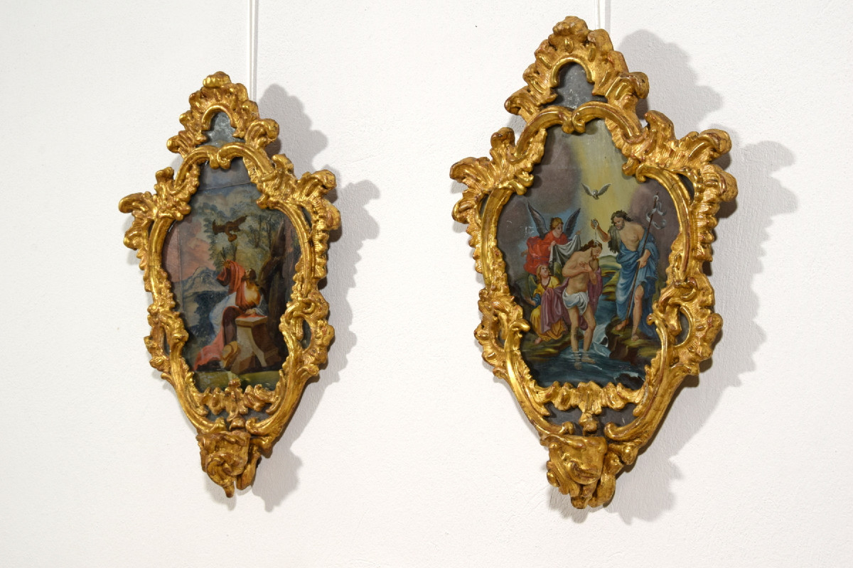 Coppia di dipinto su vetro, Michele Antonio Milocco, Italia, XVIII secolo-photo-3