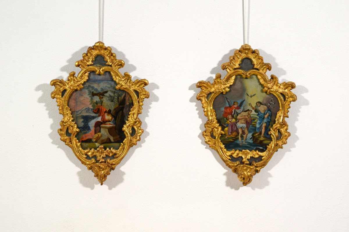 Coppia di dipinto su vetro, Michele Antonio Milocco, Italia, XVIII secolo-photo-4