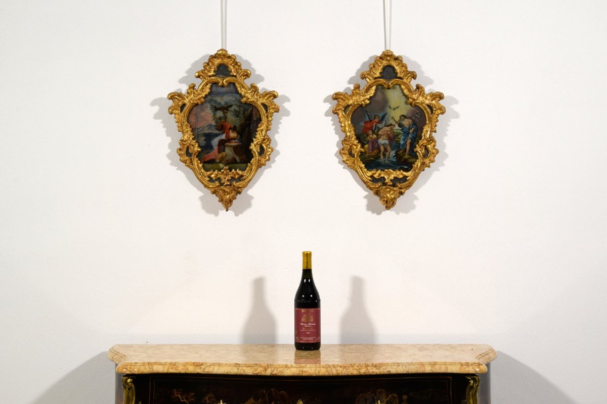 Coppia di dipinto su vetro, Michele Antonio Milocco, Italia, XVIII secolo-photo-1