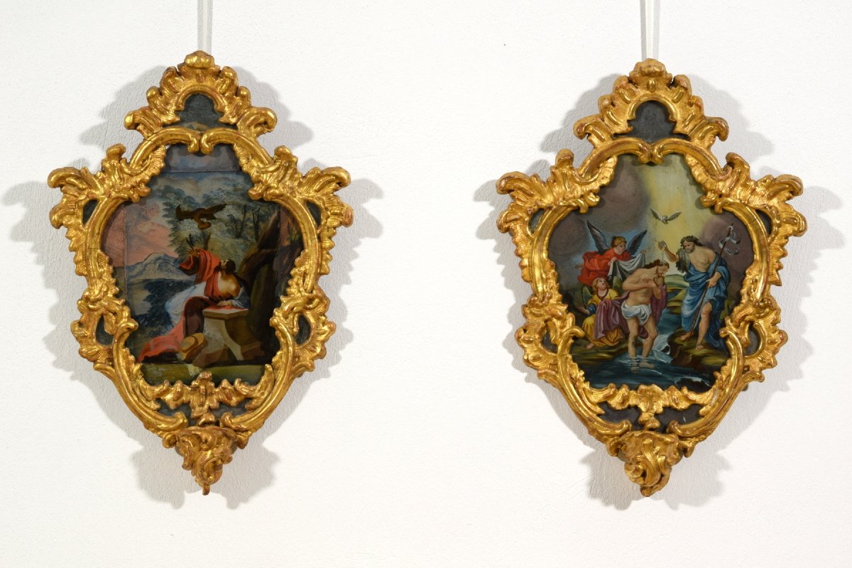 Coppia di dipinto su vetro, Michele Antonio Milocco, Italia, XVIII secolo-photo-2