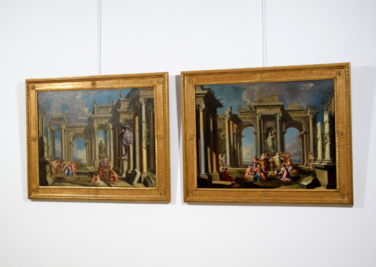 Coppia di Capricci architettonici, XVII secolo, Alberto Carlieri (Roma 1672-1720)-photo-2