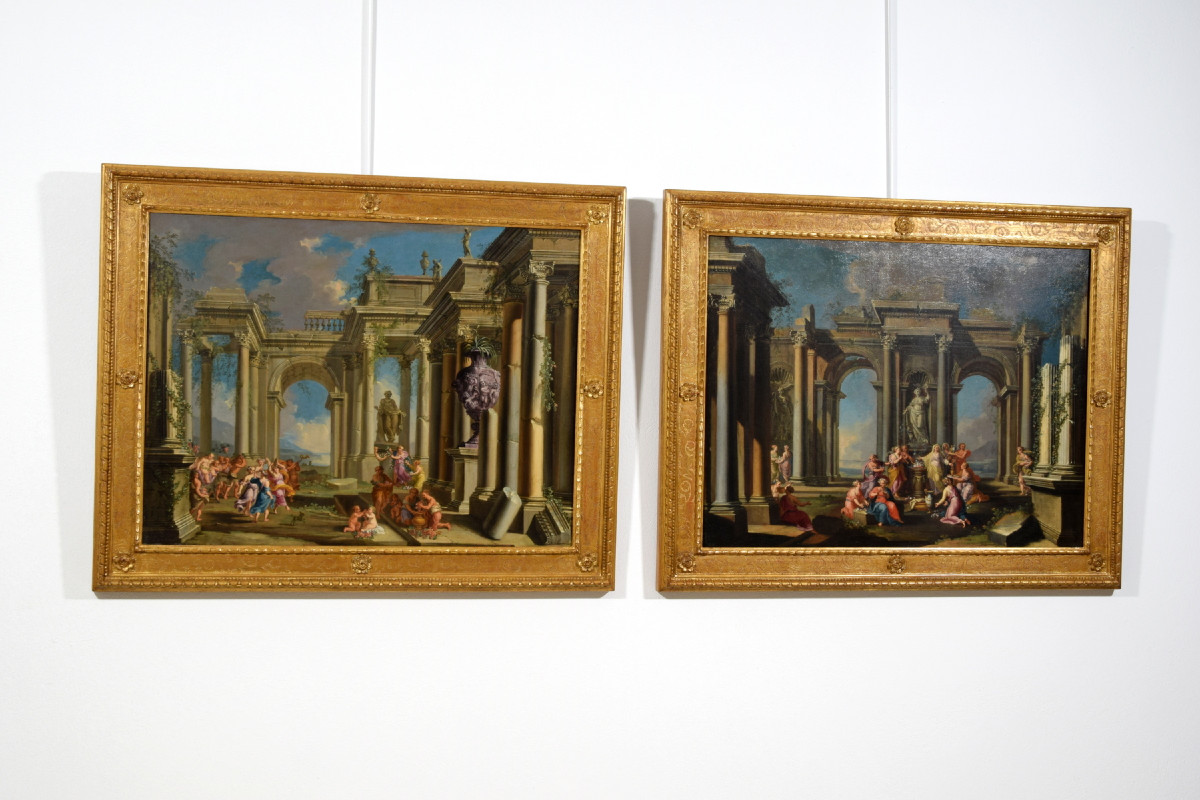 Coppia di Capricci architettonici, XVII secolo, Alberto Carlieri (Roma 1672-1720)-photo-3