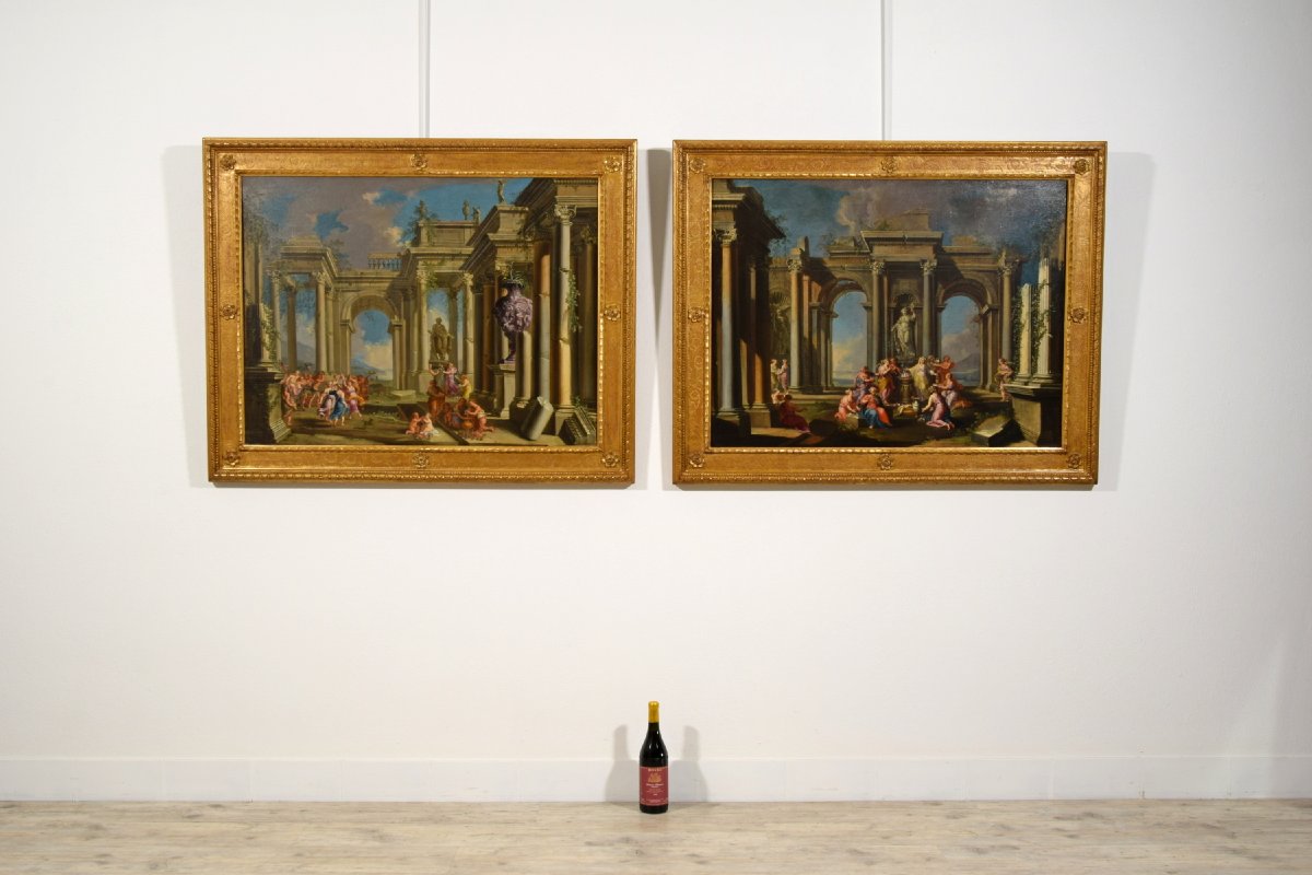 Coppia di Capricci architettonici, XVII secolo, Alberto Carlieri (Roma 1672-1720)-photo-1