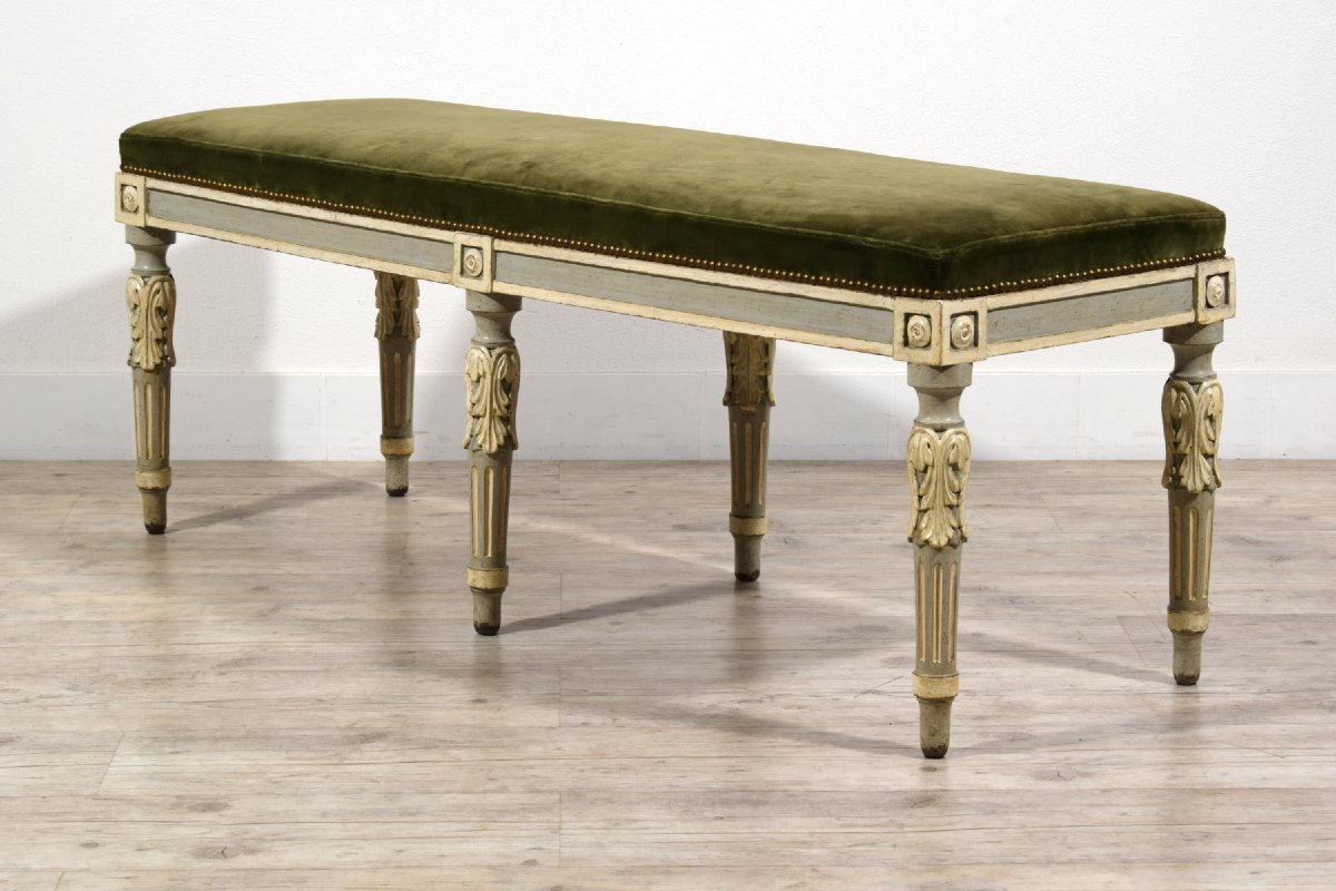 Panca neoclassica in legno laccato, Piemonte, fine XVIII secolo-photo-2