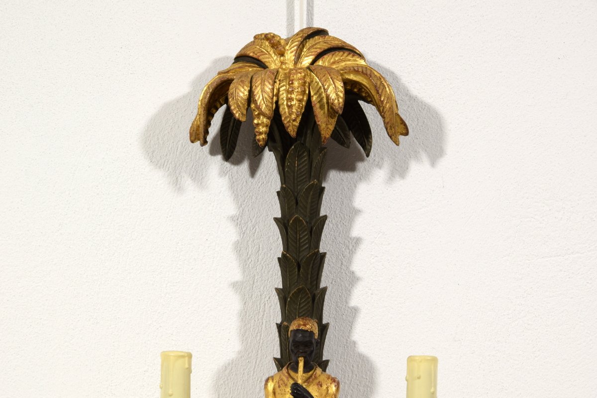 Coppia di applique in legno intagliato, laccato e dorato, Toscana, primi anni del XX secolo-photo-8