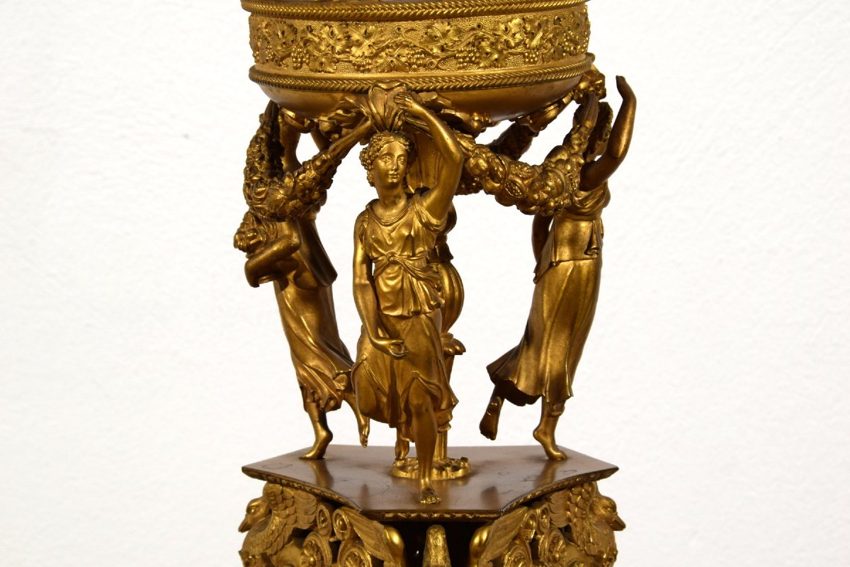 Alzata centrotavola in bronzo cesellato e dorato, Francia, Epoca Impero, inizio XIX secolo-photo-2