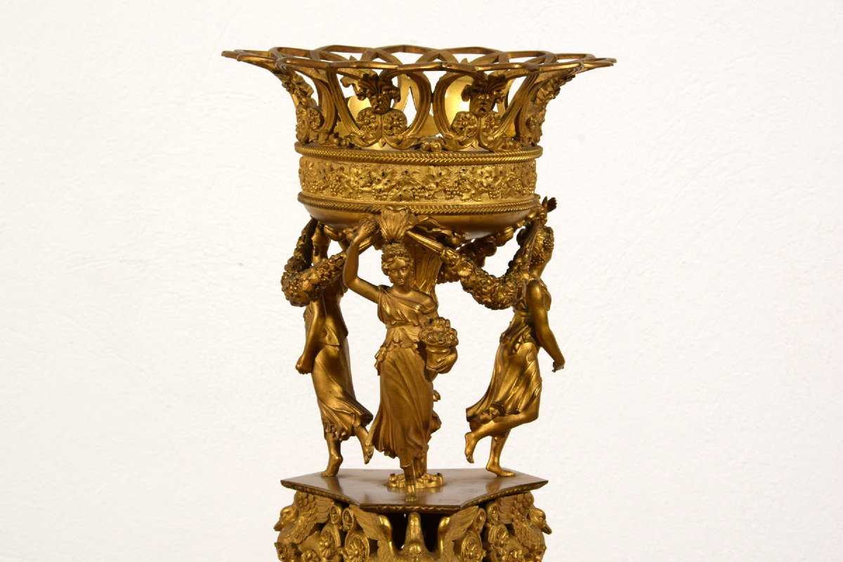 Alzata centrotavola in bronzo cesellato e dorato, Francia, Epoca Impero, inizio XIX secolo-photo-4