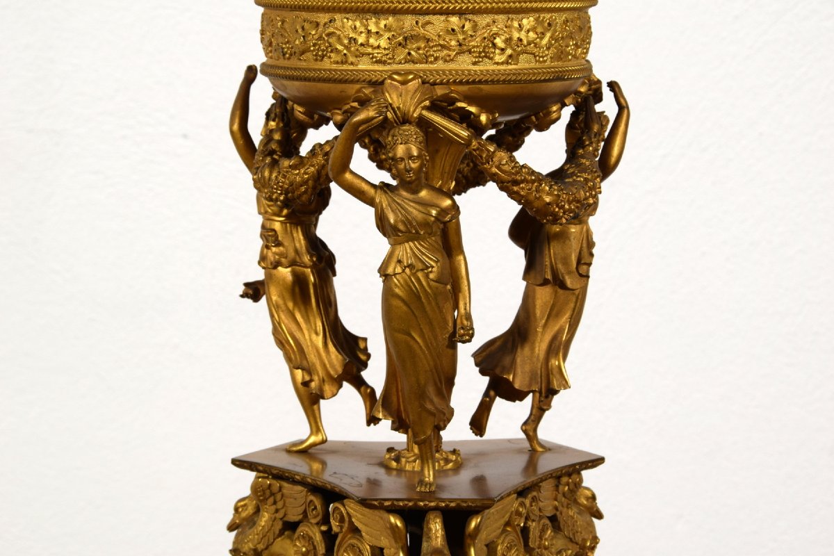 Alzata centrotavola in bronzo cesellato e dorato, Francia, Epoca Impero, inizio XIX secolo-photo-7