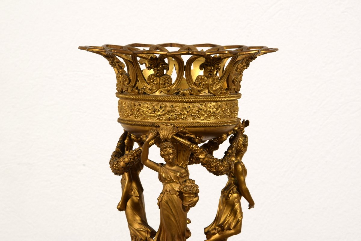 Alzata centrotavola in bronzo cesellato e dorato, Francia, Epoca Impero, inizio XIX secolo-photo-8