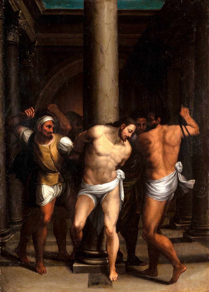 Flagellazione di Cristo, pittore romano della seconda metà del XVI secolo, olio su tavola-photo-2