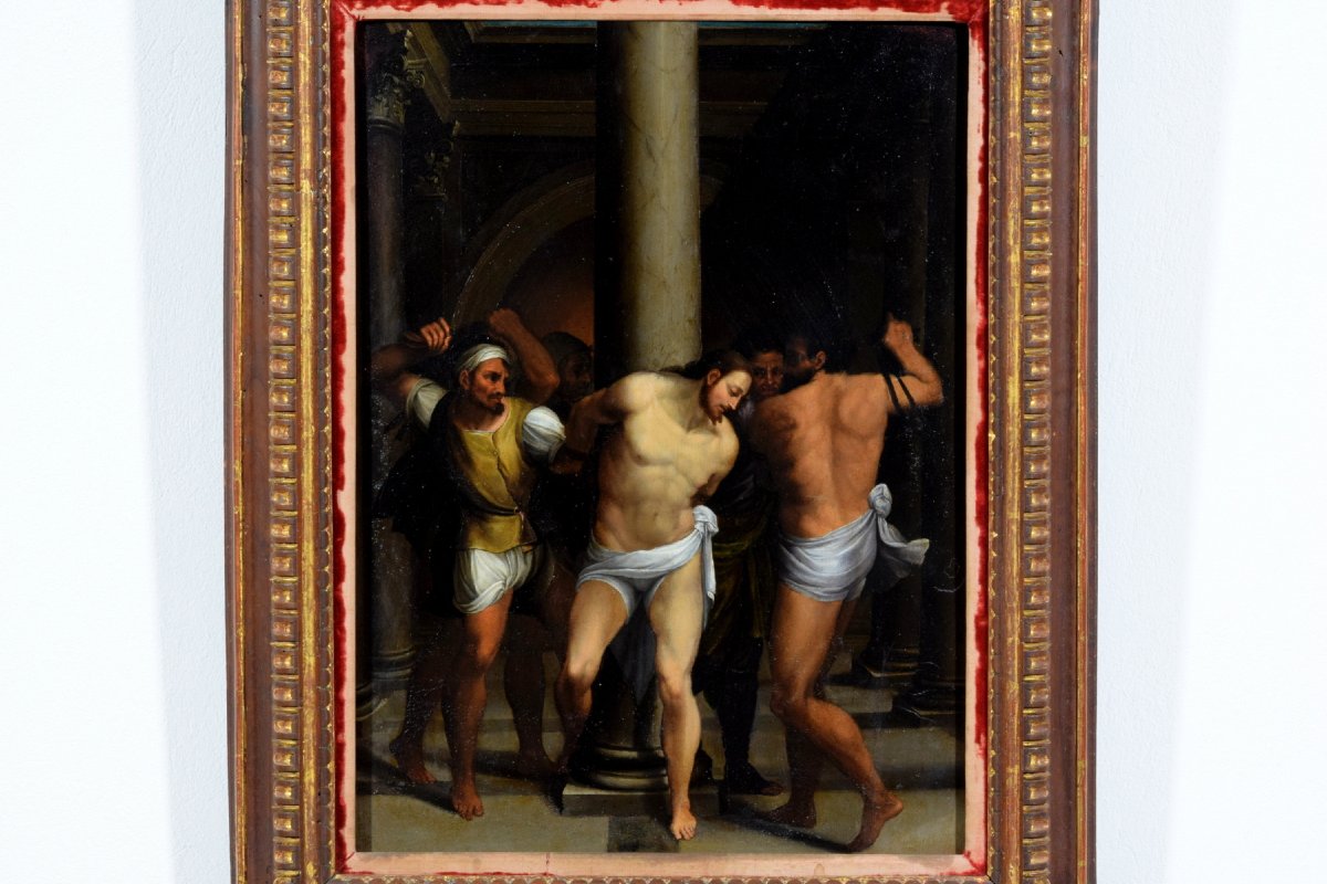 Flagellazione di Cristo, pittore romano della seconda metà del XVI secolo, olio su tavola-photo-2