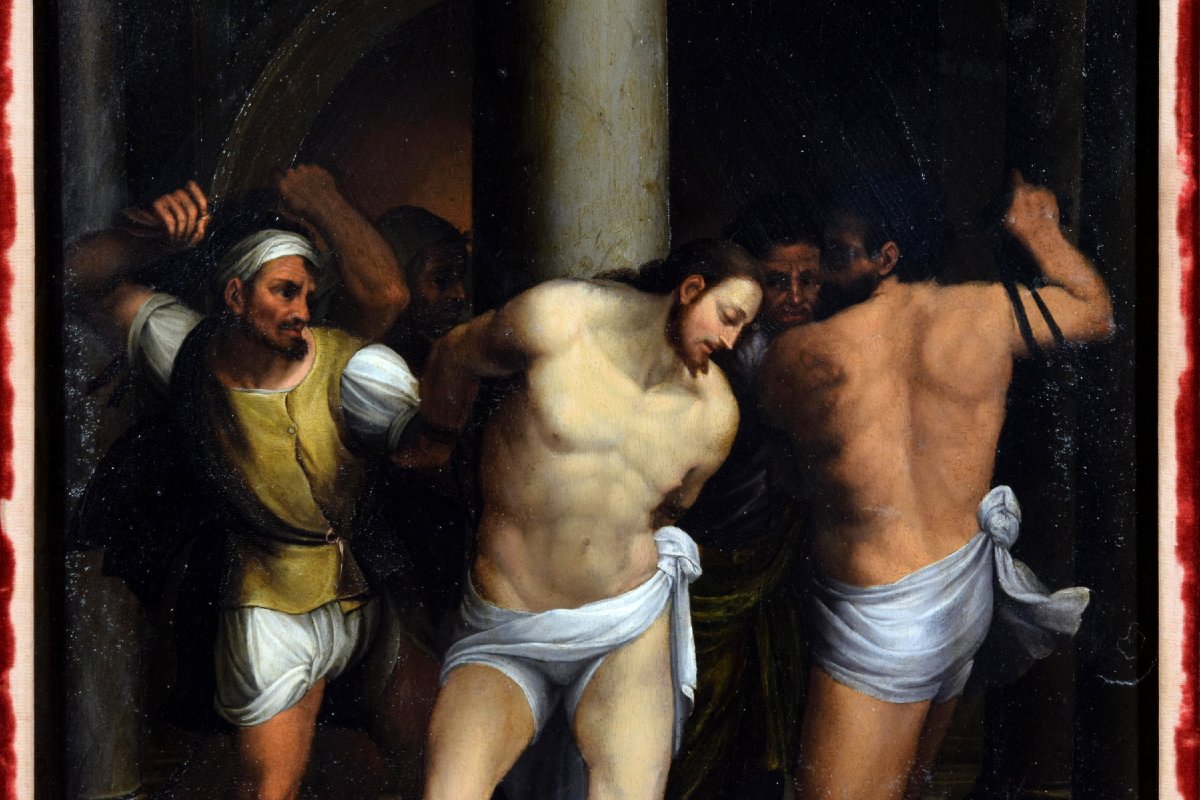 Flagellazione di Cristo, pittore romano della seconda metà del XVI secolo, olio su tavola-photo-3