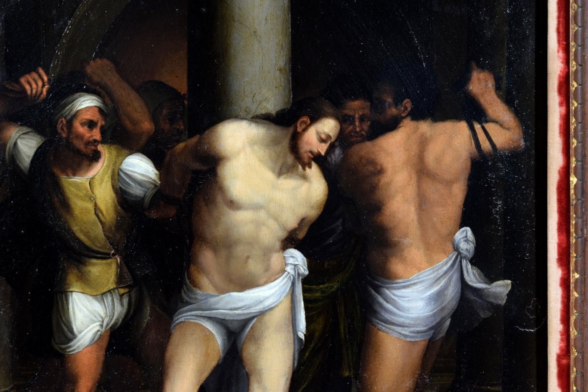 Flagellazione di Cristo, pittore romano della seconda metà del XVI secolo, olio su tavola-photo-5
