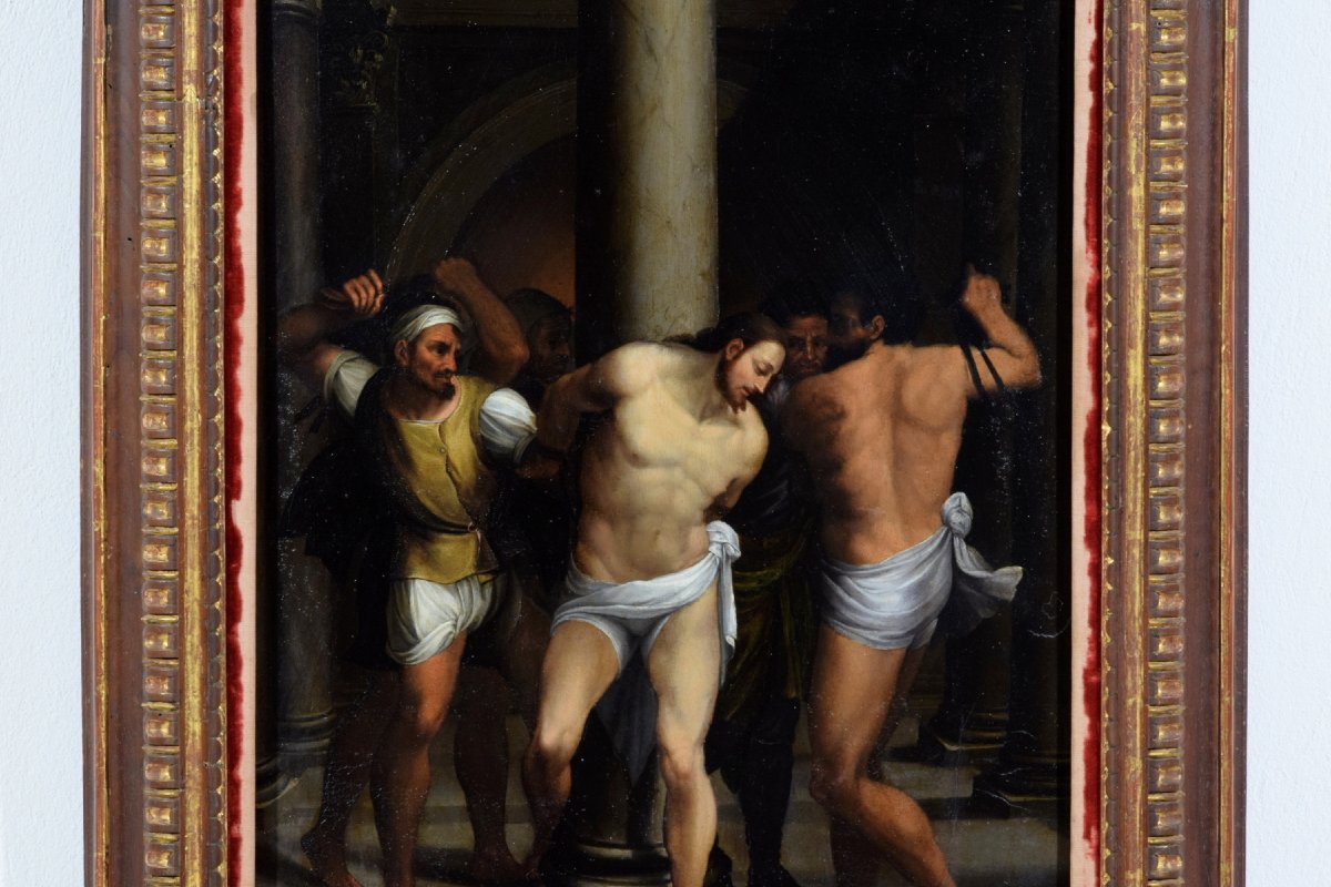 Flagellazione di Cristo, pittore romano della seconda metà del XVI secolo, olio su tavola-photo-8
