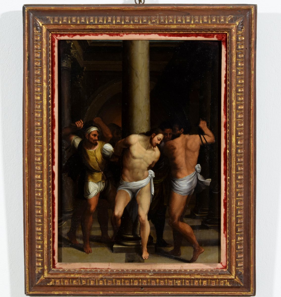 Flagellazione di Cristo, pittore romano della seconda metà del XVI secolo, olio su tavola
