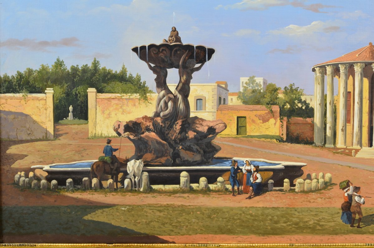Veduta del foro Boario con la fontana di Bizzaccheri e il tempio di Vesta, XIX secolo-photo-2