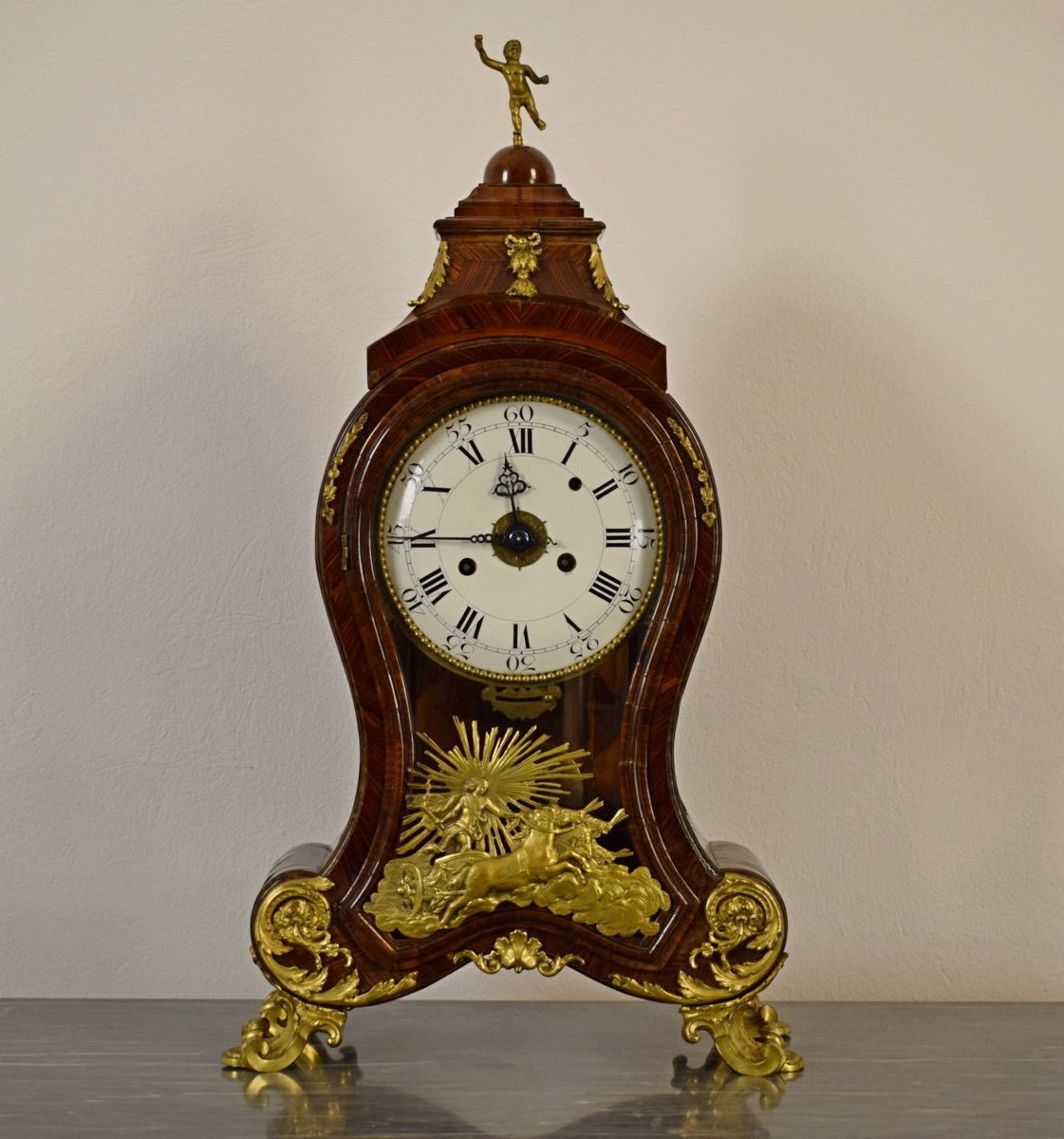 Horloge de table, avec sonnerie et réveil, en bois violet et bronze doré, XVIIIe siècle Italie-photo-3